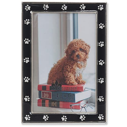 4x6 Silver Metal and Black Enamel Picture Frame, Paw Print Design - color: Black Paw, size: 4x6