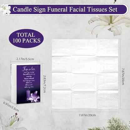 100 Packs Funeral Facial Tissues Memorial Keepsake Pocket Tissue Those We Love Don't Go Away Inspirational Poem Tissue 3 Ply Napkin Packs Funeral Favor for Guests Family Relative, 700 Sheets(Purple) - color: Purple