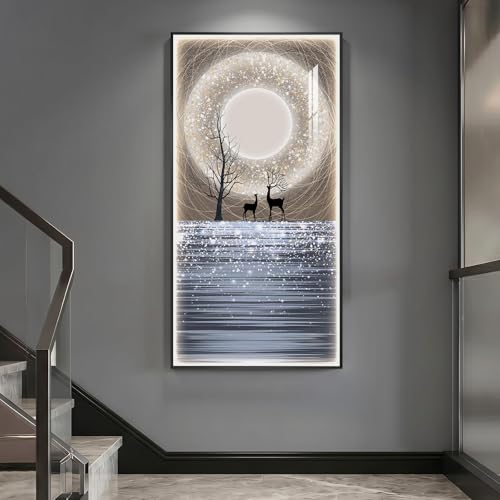Large Framed LED Moon Wall Art for Hallway, Modern Vertical 30x60 Inch - color: Moonlight wall art