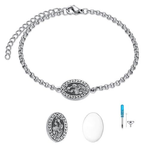 Birth Flower Urn Bracelet for Ashes for Women 925 Sterling Silver Cremation Bracelet Memorial Keepsake Jewelry for Human Ashes - style: 02-February-Iris-Custom