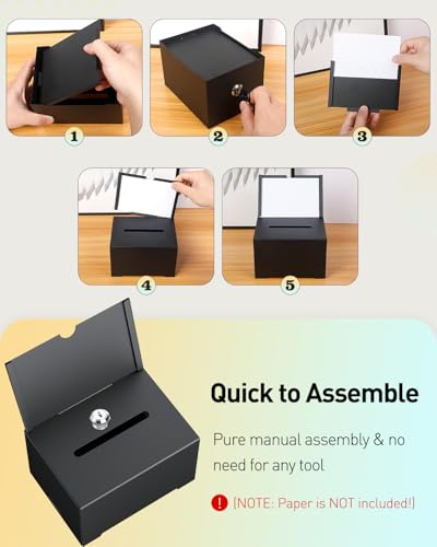 Uniclife 6.4"x 4.7" x 4" Black Metal Donation Box with Slot Lock - size: 1 Pack