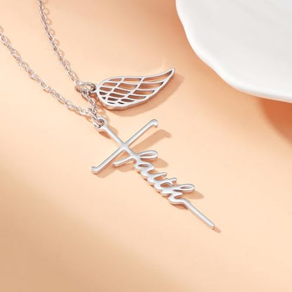 Lcherry Cremation Cross Necklace for Women - Angel Wing Faith Cross Necklace Memorial Gifts Religious Jewelry for Women - style: Faith