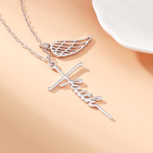 Lcherry Cremation Cross Necklace for Women - Angel Wing Faith Cross Necklace Memorial Gifts Religious Jewelry for Women - style: Faith
