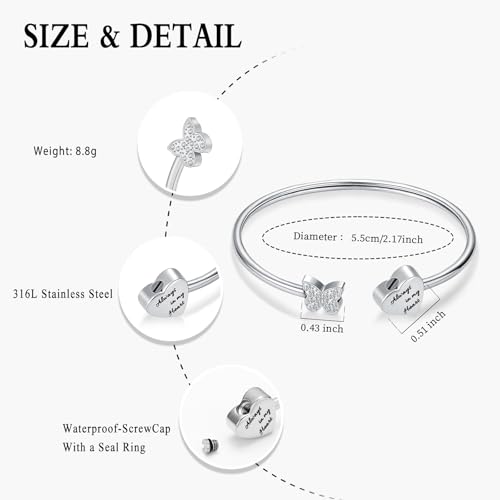 Oinsi CREMATION JEWELRY Stainless Steel Ashes Keepsake Cuff Bangle Opening Bracelet for Women and Men - Double Urn to Hold Ashes - color: B-Always in My Heart