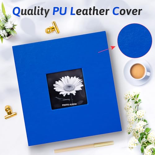 Popotop Photo Album 4x6 200 Photos with Writing Space, Leather Cover Album with Display Picture Window, Photo Book for Wedding Family Baby Gift - color: Royal Blue, size: 200 Pockets