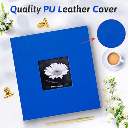 Popotop Photo Album 4x6 200 Photos with Writing Space, Leather Cover Album with Display Picture Window, Photo Book for Wedding Family Baby Gift - color: Royal Blue, size: 200 Pockets