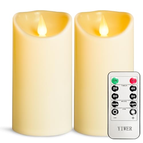 YIWER Flameless Plastic LED Candles,Pack of 2 Battery Operated Flickering Candle with Remote Control and Timer Electric Fake Light D3 H6 Ivory Pillar - color: D3"-Plastic, size: 2PCS