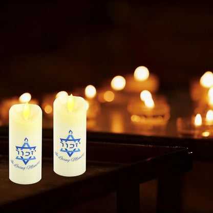 2 Pcs Electric Yahrzeit Candle - Flameless Yahrzeit Jewish Memorial Candle for Loss of Loved One, White Yizkor Light Yertzite Sympathy Bereavement Gifts (Style1)