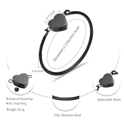 Oinsi Heart Urn Bracelet for Ashes, Cremation Jewelry Leather Bracelets for Men Women, Memorial Jewelry With Filling Kits - color: Black