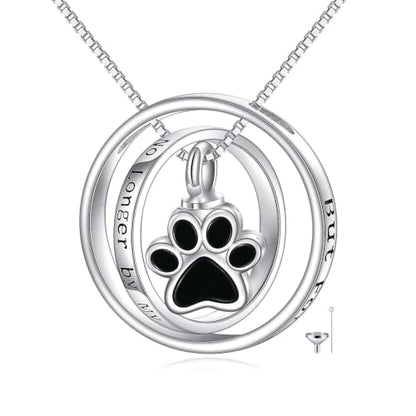 ONEFINITY Urn Necklace for Ashes 18k White Gold Plated Sunflower/Paw Print/Opal Urn Locket Necklace Cremation Jewelry Memorial Keepsake Jewelry Gifts for Women - style: Paw Print