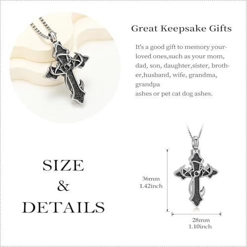 zeqingjw Cross Urn Necklace Fish Hook Cremation Jewelry for Ashes Pendant Stainless Steel Deer Antler Cross Memorial Human Pet Keepsake Ashes Holder for Men Women - color: Z-Silver-B