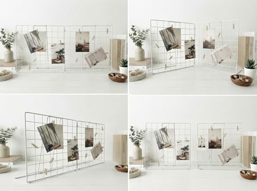 Double-Sided Foldable Desktop Photo Display Board White | 20 Wooden Clips, Photo Display Organizer, Accessory & Handcraft Display, Photo Display Board, For Home Office - color: White