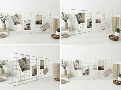 Double-Sided Foldable Desktop Photo Display Board White | 20 Wooden Clips, Photo Display Organizer, Accessory & Handcraft Display, Photo Display Board, For Home Office - color: White