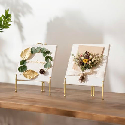 Display Stand for Plate, Foldable Metal Plate Stand for Table, Decorative Easel Holder for Picture Frames, Photos, Wedding Cards, Sign Posters, Cavas, 8-inch Gold