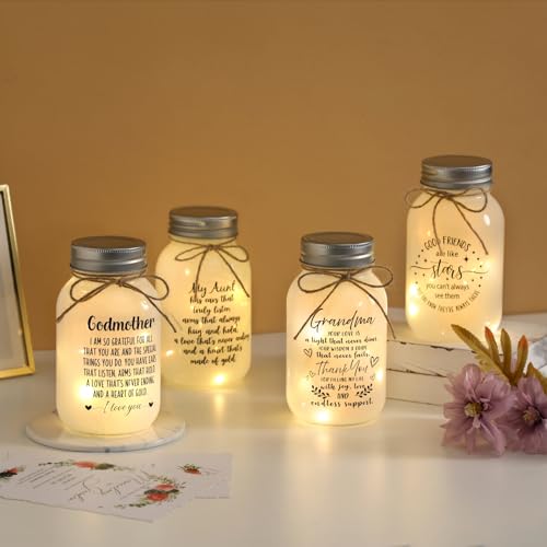 Maracco Godmother Gifts from Godchild, Proposal Godmother Birthday Gift, Mason Jar with 10 Warm Lights, Best Gifts for Godparents, Mason Jar Lights for God Mommy (30oz) - color: Godmother