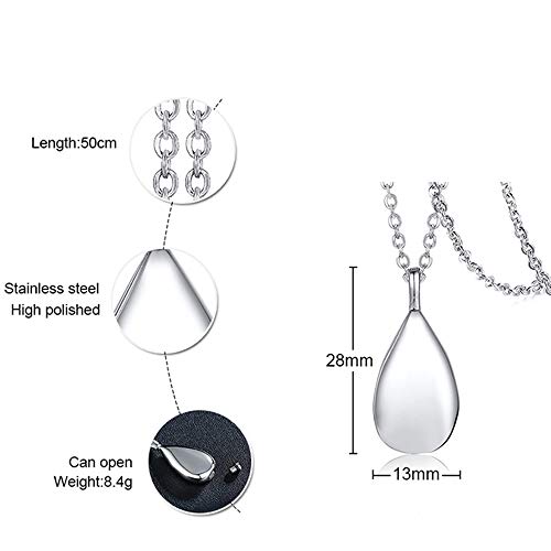 Jude Jewelers Stainless Steel Wate Drop Tear Shaped Memorial Keepsake Cremation Ash Urn Pendant Necklace - color: Silver