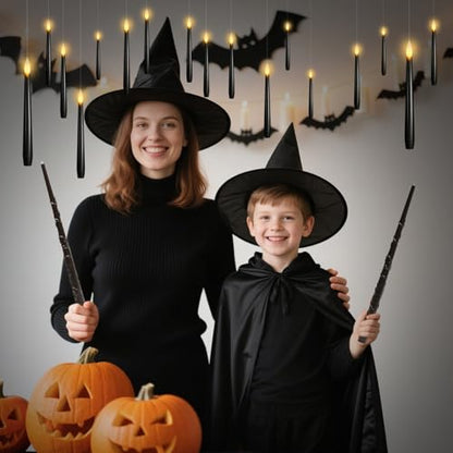 Lezonic Black Floating Candles with Wand Remote, Set of 12 Magic Flameless Candles Battery Operated, Flikering Hanging LED Taper Candlesticks Christmas Decorations, 0.51" x 6.7" - color: 12pcs(Black)