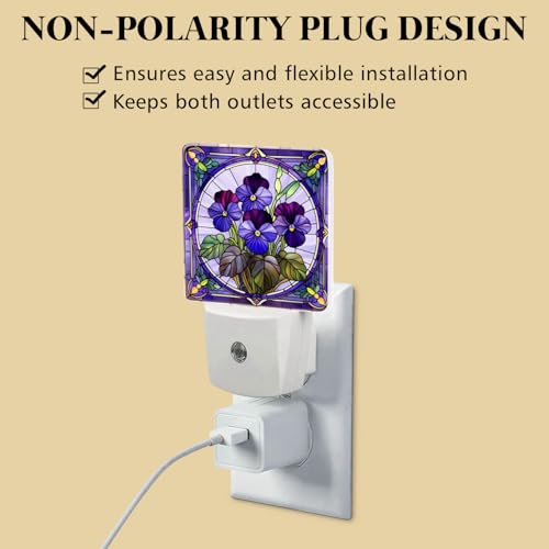 Violet Stained Glass Night Lights Plug into Wall for Room, Violet Night Light LED for Bedroom - color: Violet