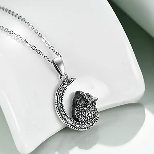 YAFEINI Animal Urn Necklaces for Ashes S925 Sterling Silver Owl/Sloth Keepsake Cremation Jewelry Memorial Gifts for Women Mom Wife - style: Owl