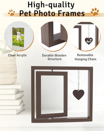 Double Sided Rotating Wooden Picture Frame, Dog Memorial Gifts - color: Brown 8x9in memorial frame