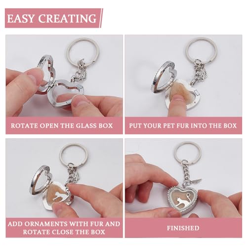 2PCS Pet Ashes Keychain Dog Hair Keepsake Fur Locket Keychain Cat Dog Remembrance Jewelry with Wing Heart Rhinestone Pet Memorial Urn Keyring for Cats Dogs Women Men Loss Pet Sympathy Gift - color: Silver Keychain