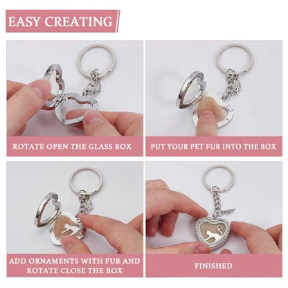 2PCS Pet Ashes Keychain Dog Hair Keepsake Fur Locket Keychain Cat Dog Remembrance Jewelry with Wing Heart Rhinestone Pet Memorial Urn Keyring for Cats Dogs Women Men Loss Pet Sympathy Gift - color: Silver Keychain