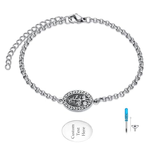 Birth Flower Urn Bracelet for Ashes for Women 925 Sterling Silver Cremation Bracelet Memorial Keepsake Jewelry for Human Ashes - style: 11-November-Chrysanthemum-Custom