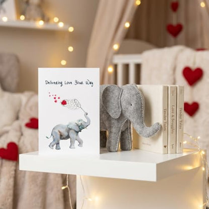 Watercolor Elephant "Thinking of You" Card – "Delivering Love Your Way" – Heartfelt Encouragement & Support Card for Friends, Family – 5x7 Premium Textured Art Stationery – Blank Inside