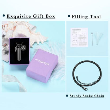 Cylinder Urn Necklace for Ashes with Glass Vials Cremation Jewelry Stainless Steel Ash Holder Keepsake Memorial Jewelry with Fill Tool - color: Black-B