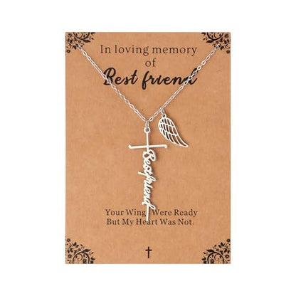 Lcherry Cremation Cross Necklace for Women - Angel Wing Faith Cross Necklace Memorial Gifts Religious Jewelry for Women - style: Best friend