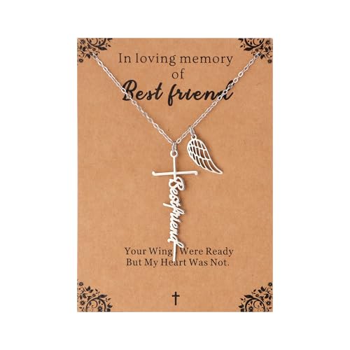 Lcherry Cremation Cross Necklace for Women - Angel Wing Faith Cross Necklace Memorial Gifts Religious Jewelry for Women - style: Best friend