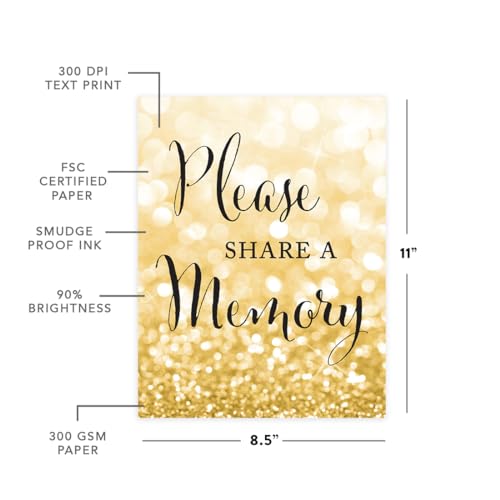 Andaz Press Wedding Party Signs, Glitzy Gold Glitter, 8.5x11-inch, Please Share a Memory, 1-Pack - color: Activities Memory