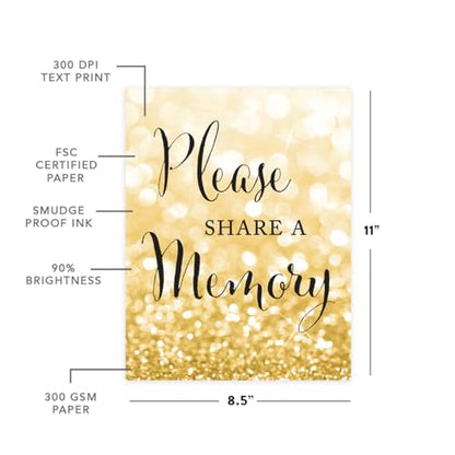 Andaz Press Wedding Party Signs, Glitzy Gold Glitter, 8.5x11-inch, Please Share a Memory, 1-Pack - color: Activities Memory