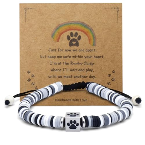 Pet Memorial Bracelet, Paw Print Rainbow Bridge Design - color: black
