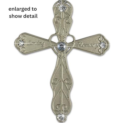 BANBERRY DESIGNS Sympathy Cross Ornament In Loving Memory, Bereavement Cross Gift for Loss of Loved One, Filigree Heart Shaped Jeweled Metal Memorial Hanging Ornament, 3.5 Inch