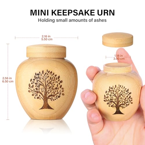 Small Urns for Human Ashes Made of Bamboo Set of 2,Mini Cremation Urns for Human or Pet Ashes,Decoration Urns Ashes Container with Tree of Life Pattern Engraved
