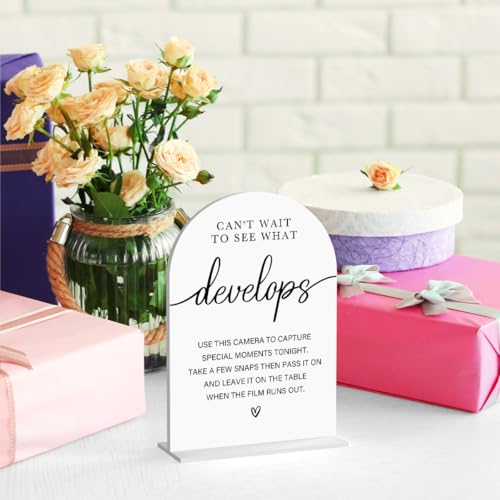Acrylic Wedding Sign Can't Wait to See What Develops Sign for Wedding Wedding Signs for Ceremony Modern Calligraphy Arch Acrylic Table Top Sign for Wedding Reception and Event Party Table(white） - color: Can't Wait to See What Develops
