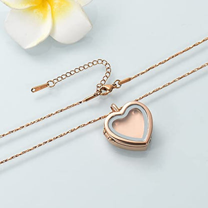 zeqingjw Glass Cremation Jewelry - Round Heart Memorial Urn Necklace for Ashes of Loved One - Stainless Steel Human Pet Dog Cat Keepsake Urn Pendant - color: A-Rose Gold