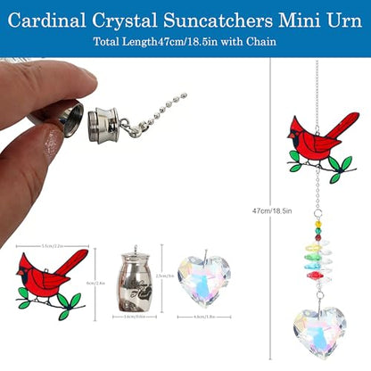 Cardinal Crystal Catcher Mini Urn for Ashes Keepsake Suncatcher with Small Cremation Holder,Hanging Memorial Decor mini urn,1.2 Inches Tiny urn for Human or Pet Ashes Sharing Memorial Urn