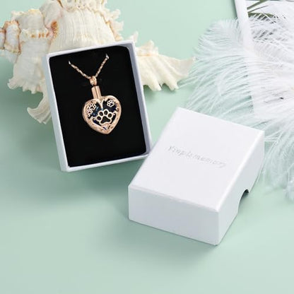 Yinplsmemory Pet Urn Necklace Pendant Jewelry for Dog Cat Memorial Crystal Heart Cremation Jewelry with Paw Print Ashes Keepsake Funeral Jewelry - color: Rose gold-blue