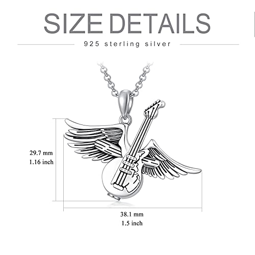 PELOVNY Urn Necklaces for Ashes of Loved Ones 925 Sterling Silver Personalized Heart Locket Urn Necklace Cremation Keepsake Memorial Jewelry Gifts for Women Men - color: Guitar Urn