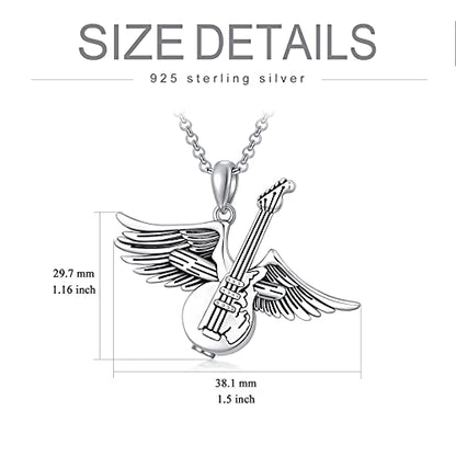 PELOVNY Urn Necklaces for Ashes of Loved Ones 925 Sterling Silver Personalized Heart Locket Urn Necklace Cremation Keepsake Memorial Jewelry Gifts for Women Men - color: Guitar Urn