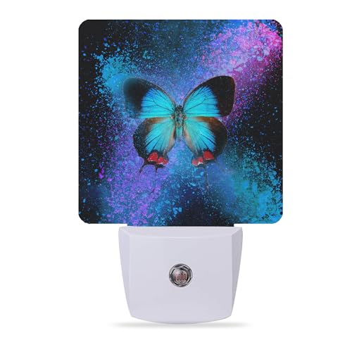 Night Lights Plug into Wall Colorful Blue Butterfly Night Lights Dusk to Dawn Sensor Led Lamp for Women Men,Led Lights for Stairway/Hallway/Bedroom,0.5W - color: Colorful Blue Butterfly
