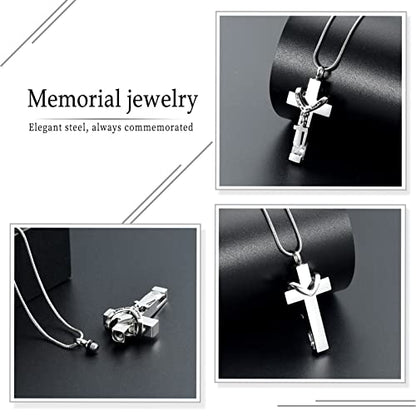Forever in My Heart Birthstone Personalized Double Cross Urn Pendant Cremation Jewelry for Ashes Cross Ashes Keepsake - color: Silver-White