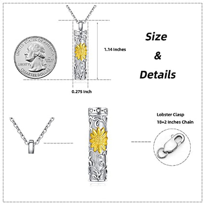 Sterling Silver Tree of Life Flower Celtic Cremation Ashes Urn Pendant Necklace for Women - color: Cylin *Sunfl. 1 (GP)