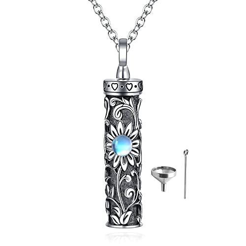 Sterling Silver Flower Tree Life Cremation Urn Necklace for Women - color: Cylin *Sunfl. 1 (Mo/St)