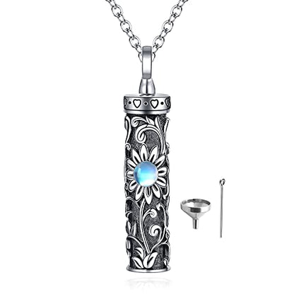 Sterling Silver Flower Tree Life Cremation Urn Necklace for Women - color: Cylin *Sunfl. 1 (Mo/St)