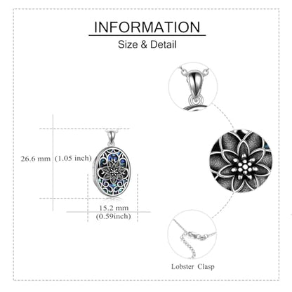 Lotus Locket Necklace Sterling Silver Lotus Flower Locket Necklace That Holds Pictures Yoga Locket Pendant Mother's Day Gifts for Women Wife Mom - style: Abalone Lotus