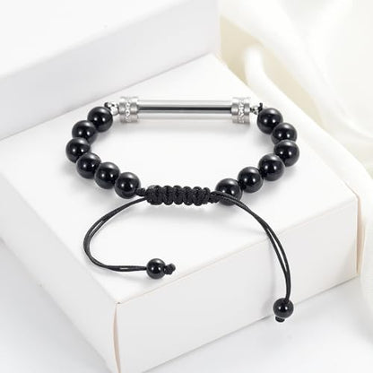 Cylinder Cremation Bracelet for Ashes Urn Jewelry Stainless Steel Memorial Keepsake Urn Bracelet Bangle Ashes Holder - color: Adjustable Bead Bracelet-Silver