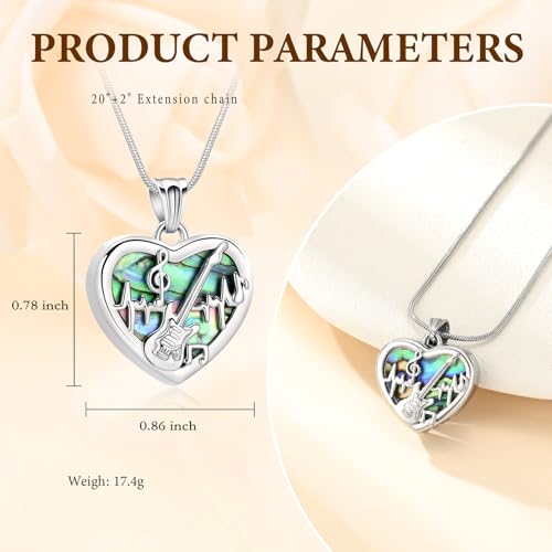 Cremation Jewelry Guitar Heart Urn Necklace for Human Ashes for Women Men Abalone Shell Memorial Ashes Keepsake Pendant - color: Silver-Always